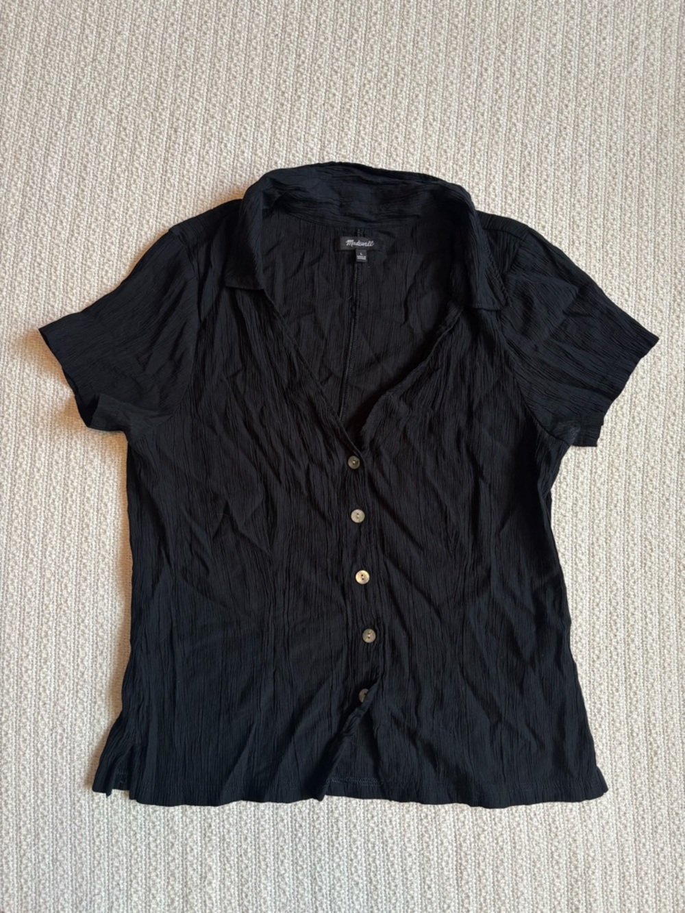 Madewell black top with shell mother of pearl buttons